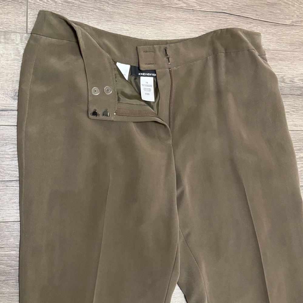 JONES NEW YORK 100% Silk Straight Leg Trousers Pants Brown Lined Sz 16 NWT - Picture 8 of 9